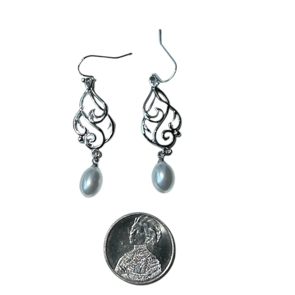 New Silver Pearl Drop Dangle Earrings